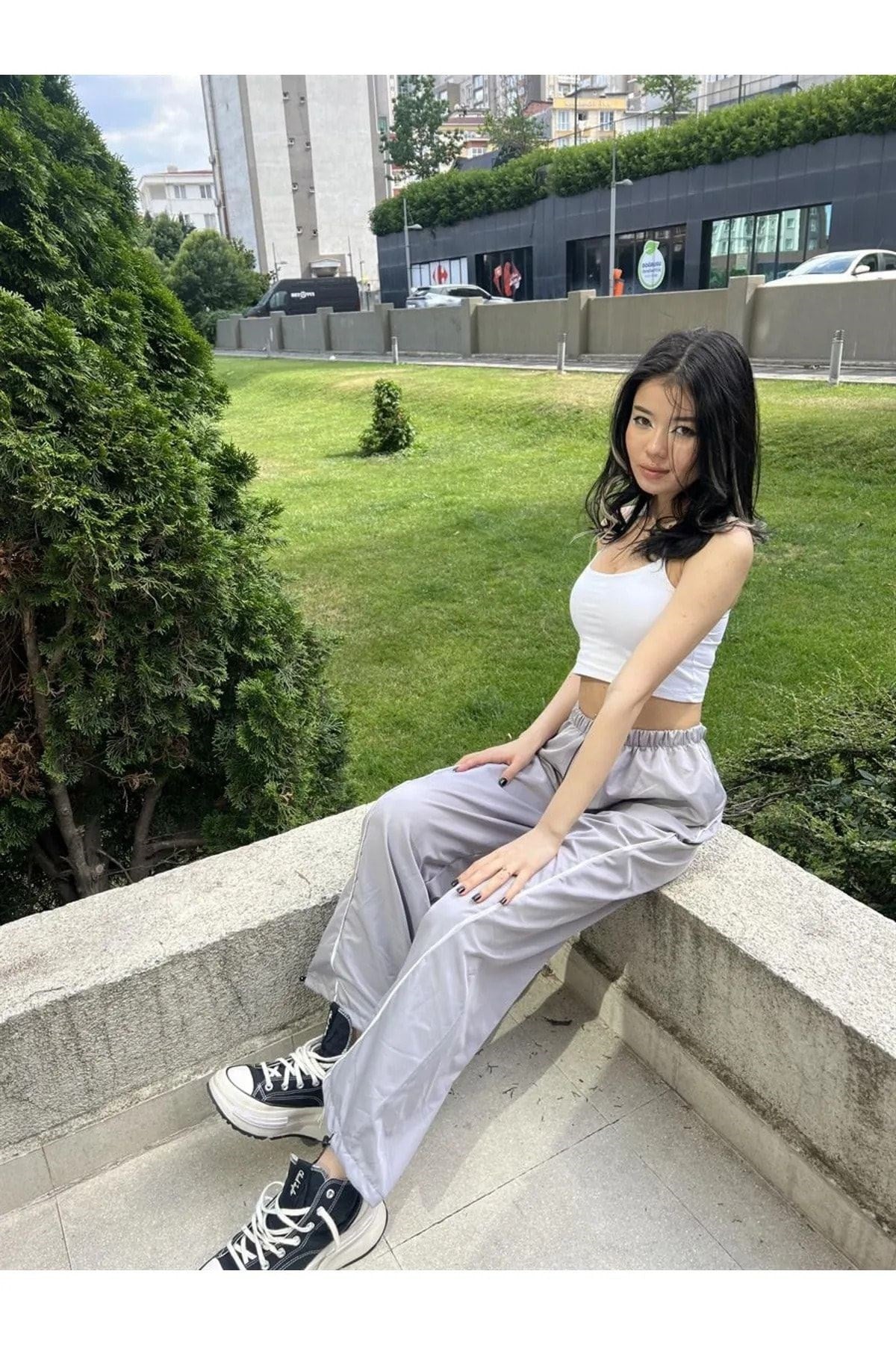 Paraşüt Harajuku Y2k Line Detail Baggy Ayarlanabilir Unisex Eşofman