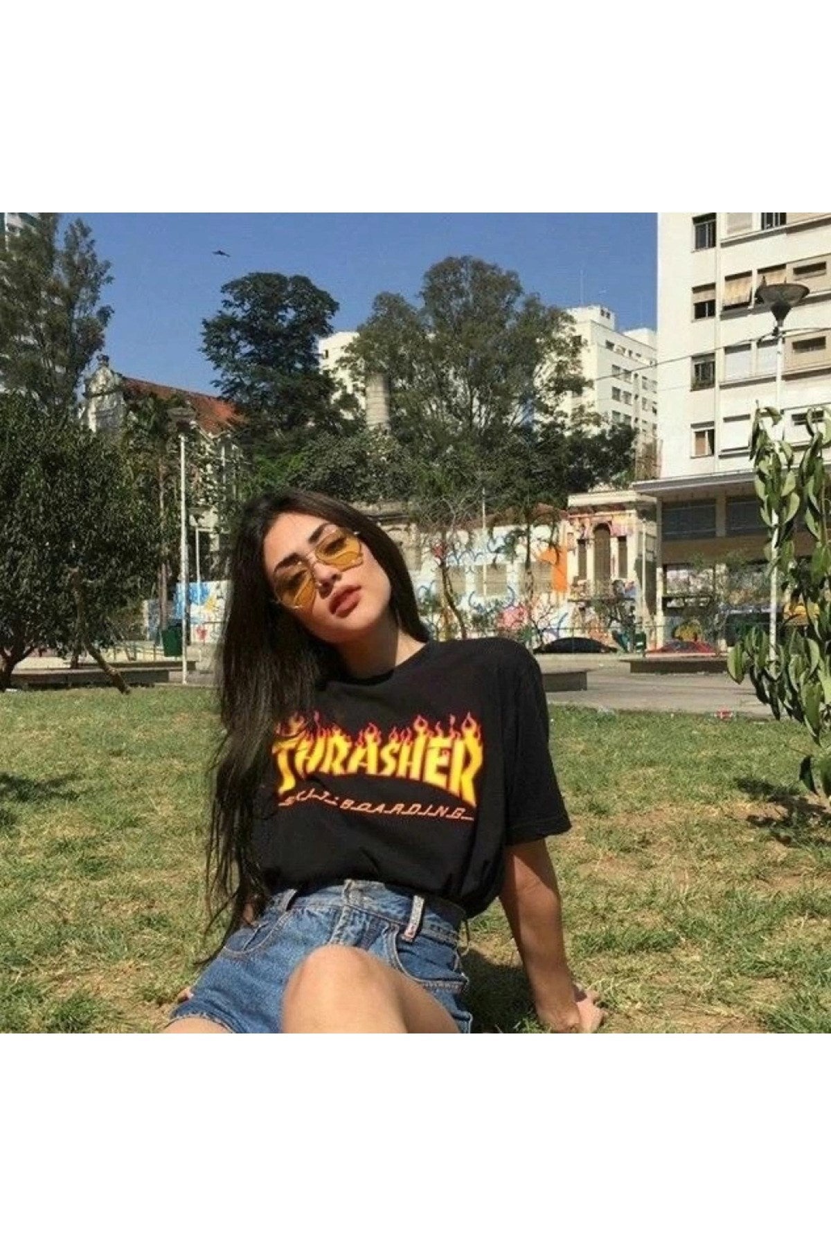 Hoodie Outdoor Thrasher Magazine Baskılı Boyfriend Tshirt