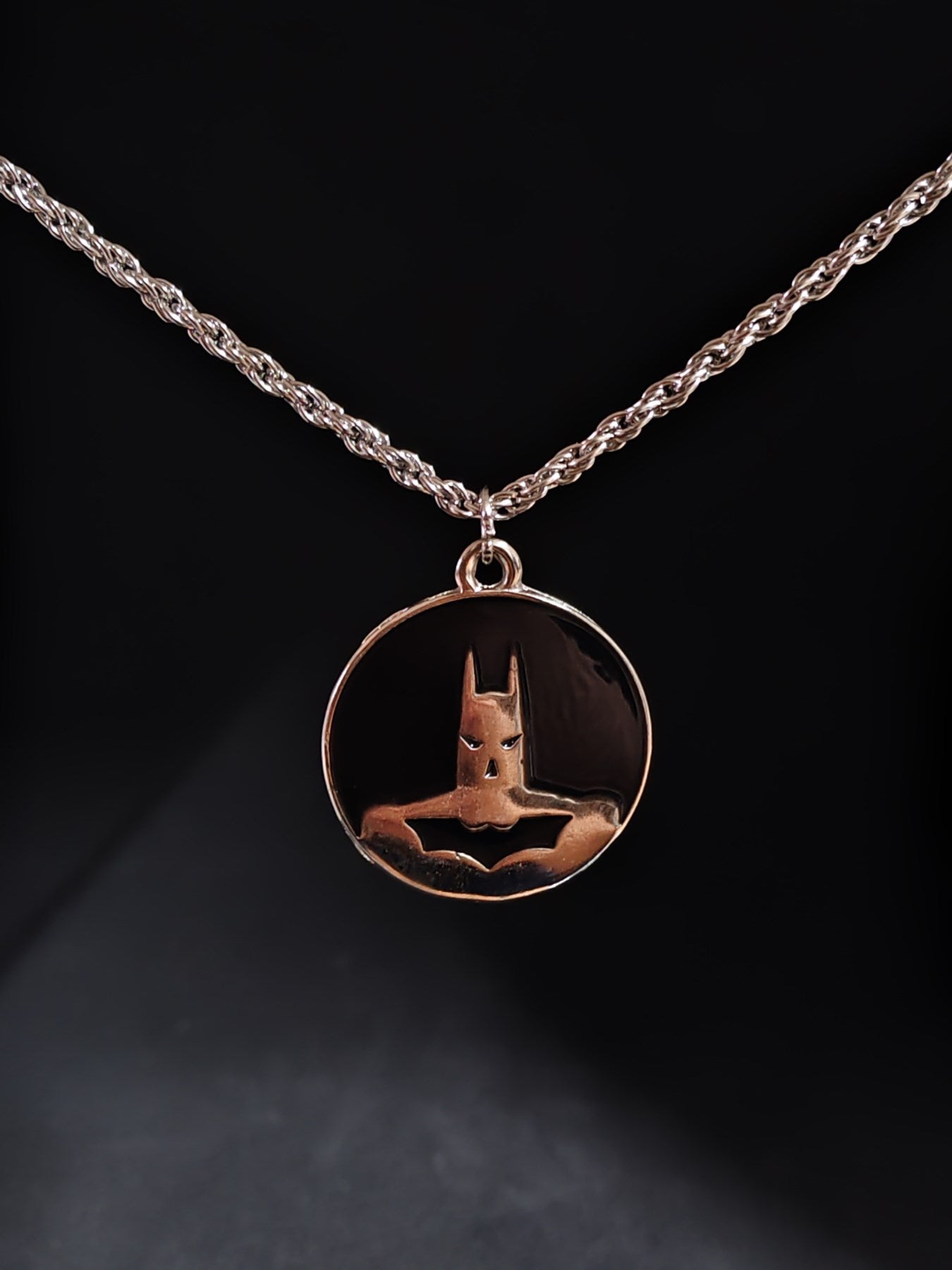 Antik Gümüş Kaplama Batman Sembol Yarasa Unisex Zincirli Kolye