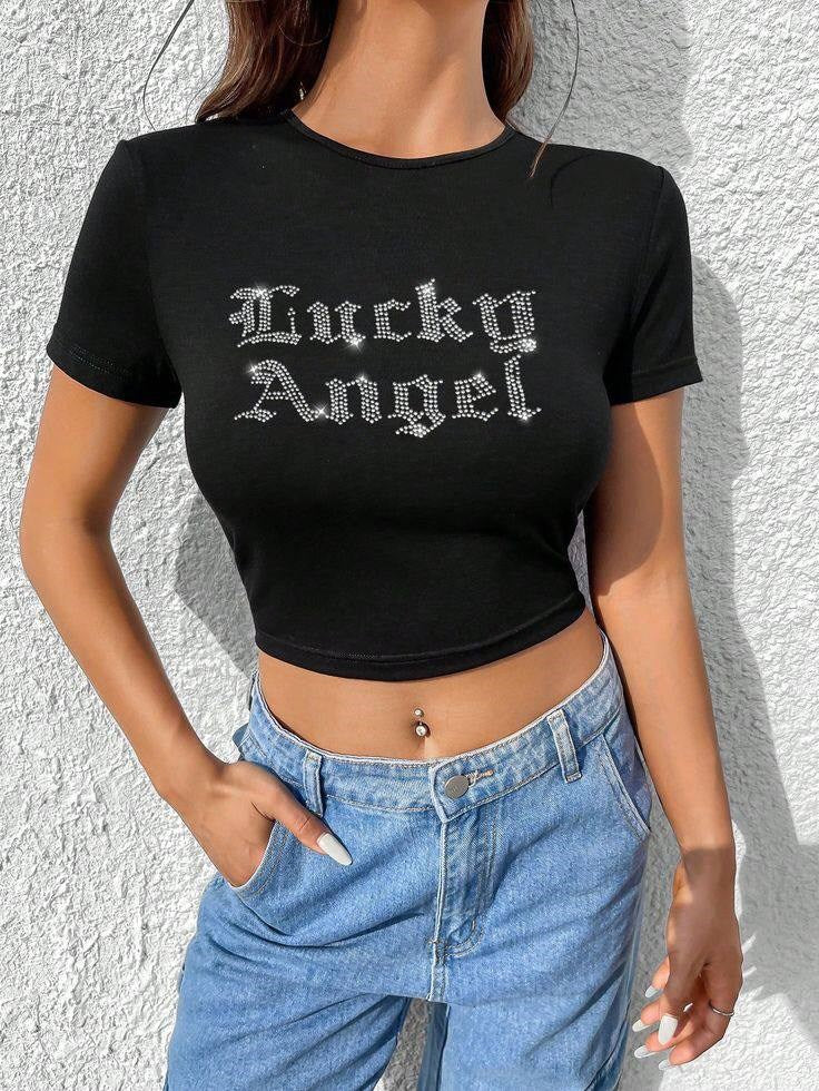 Hoodie Outdoor Siyah Pullu Lucky Angel Crop Bluz