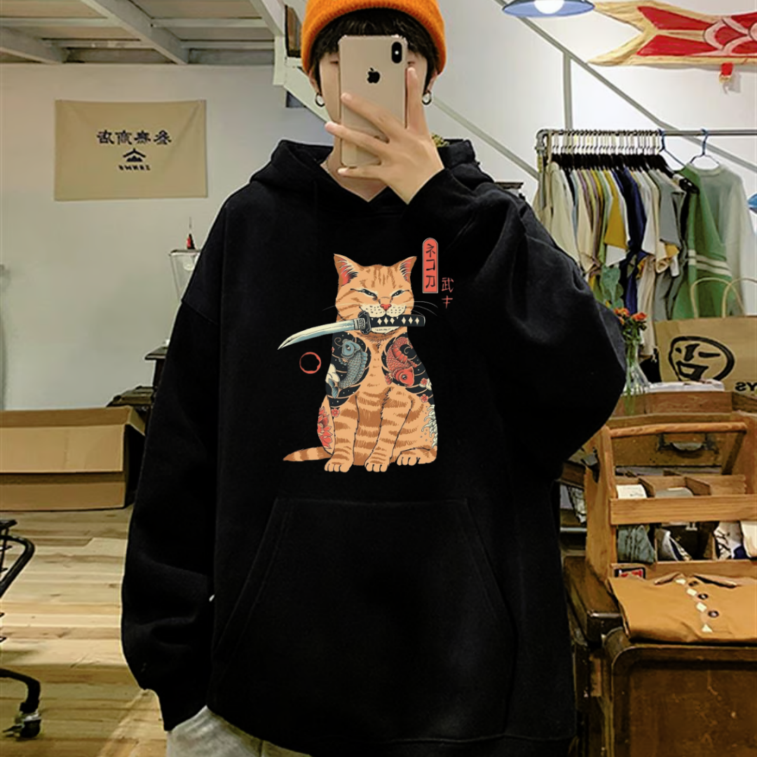 ESC BUTİK Anime Ninja Cat Oversize Hoodie