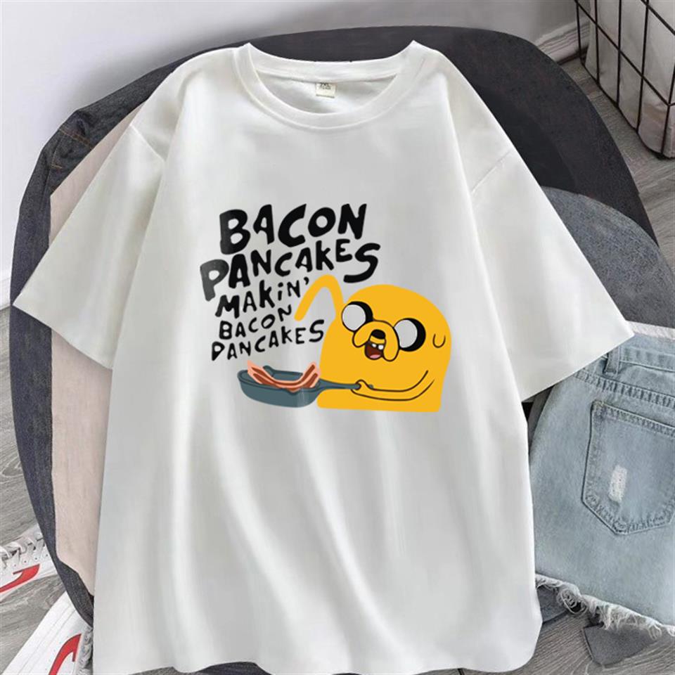 ESC BUTİK Bacon Pancakes Baskılı Beyaz Unisex Oversize T-shirt
