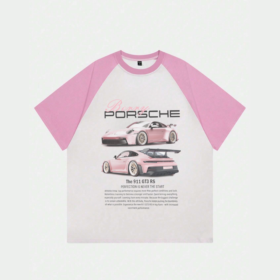 ESC BUTİK Beyaz Unisex Pembe Reglan 911 GT3 T-Shirt