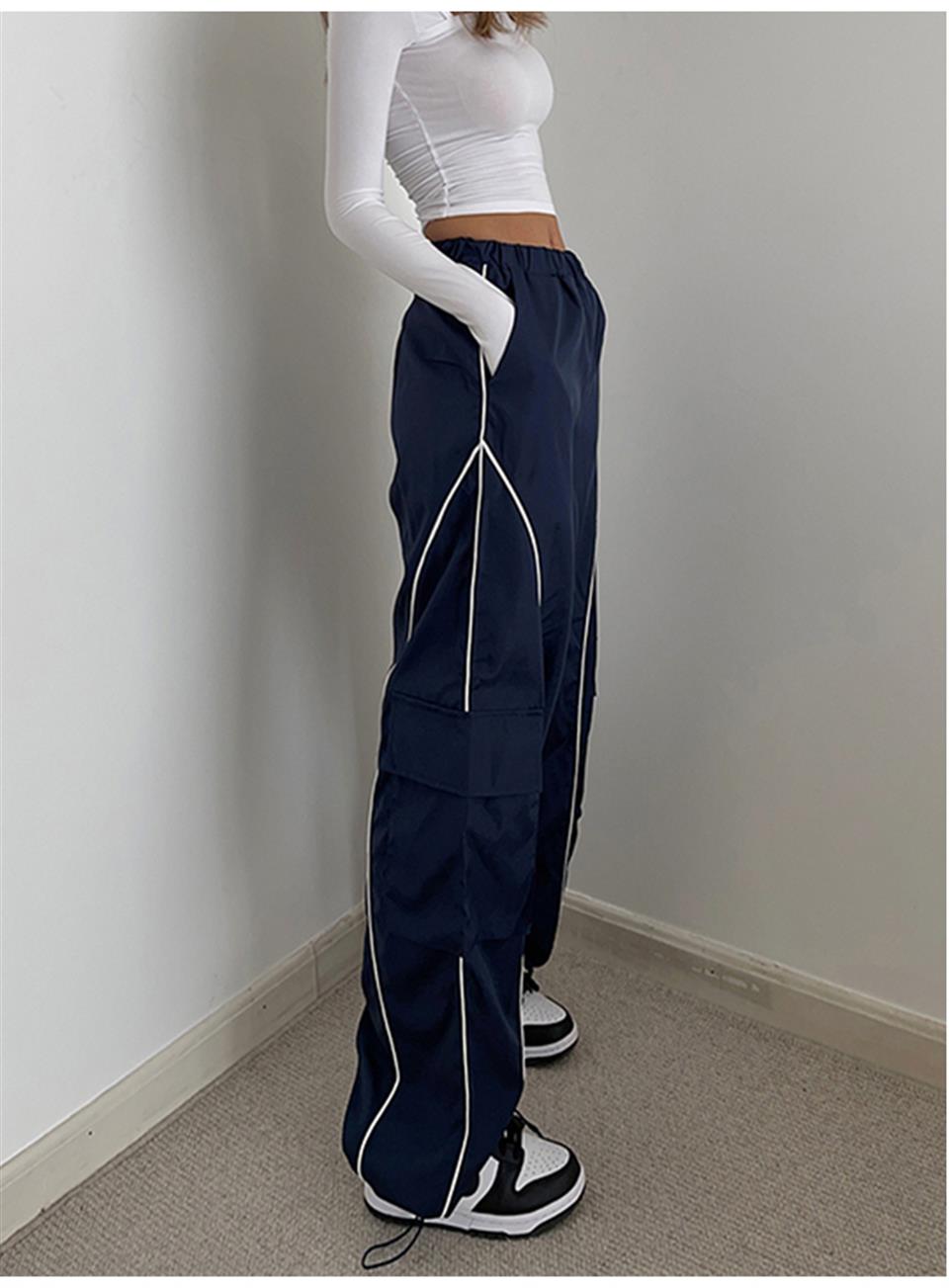 ESC BUTİK Harajuku Lines Detail Cargo Pocket Dark Navy Tracksuit Lacivert Eşofman Altı