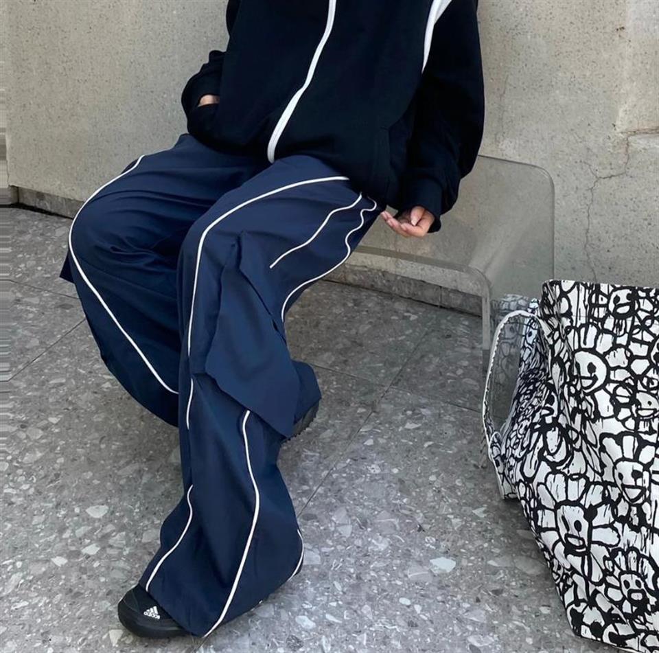 ESC BUTİK Harajuku Lines Detail Cargo Pocket Dark Navy Tracksuit Lacivert Eşofman Altı