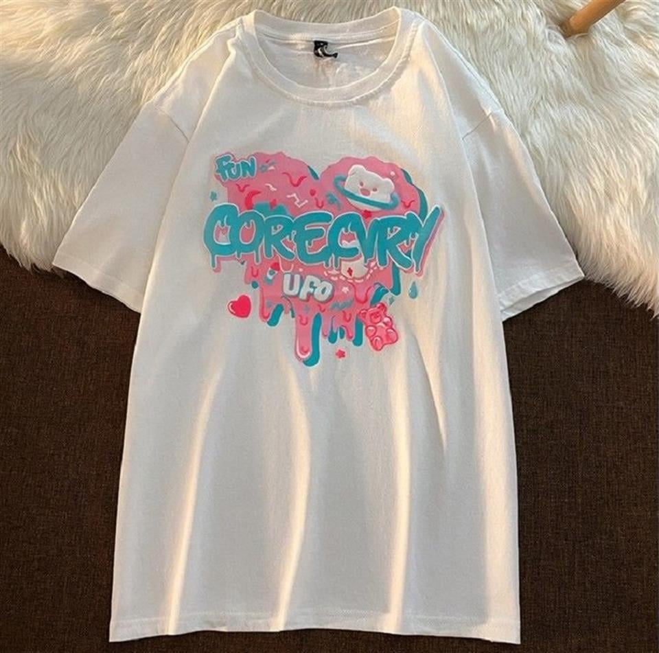 ESC BUTİK Heart Fun Bear Beyaz Unisex Oversize T-shirt