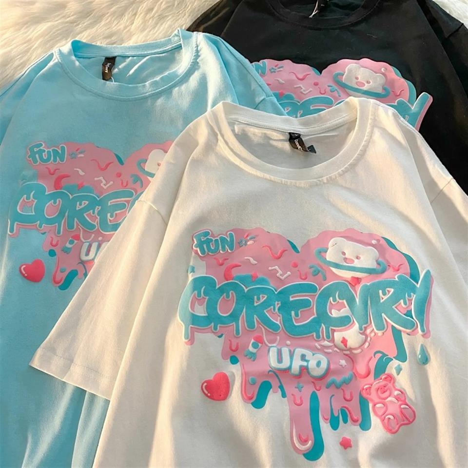ESC BUTİK Heart Fun Bear Beyaz Unisex Oversize T-shirt
