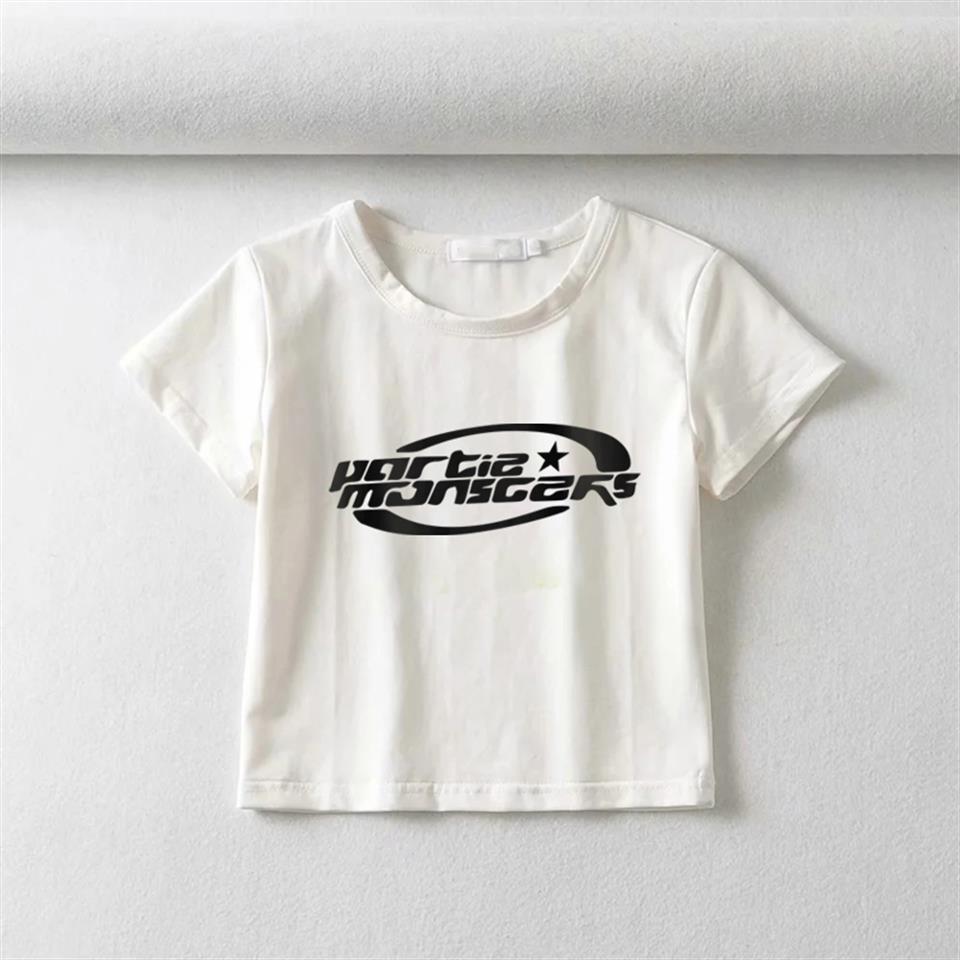 ESC BUTİK Partie Monsters Baskılı Beyaz Crop