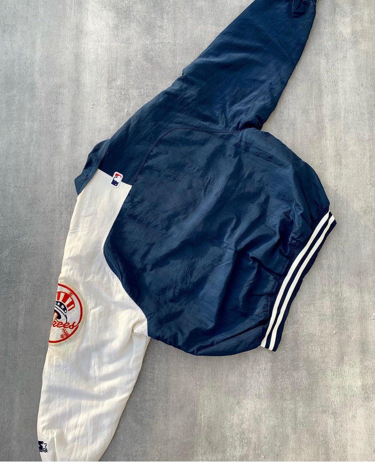 ESC BUTİK Streetwear Unisex İçi Astarlı Vintage Yankees Mavi Yarışçı Bomber Ceket