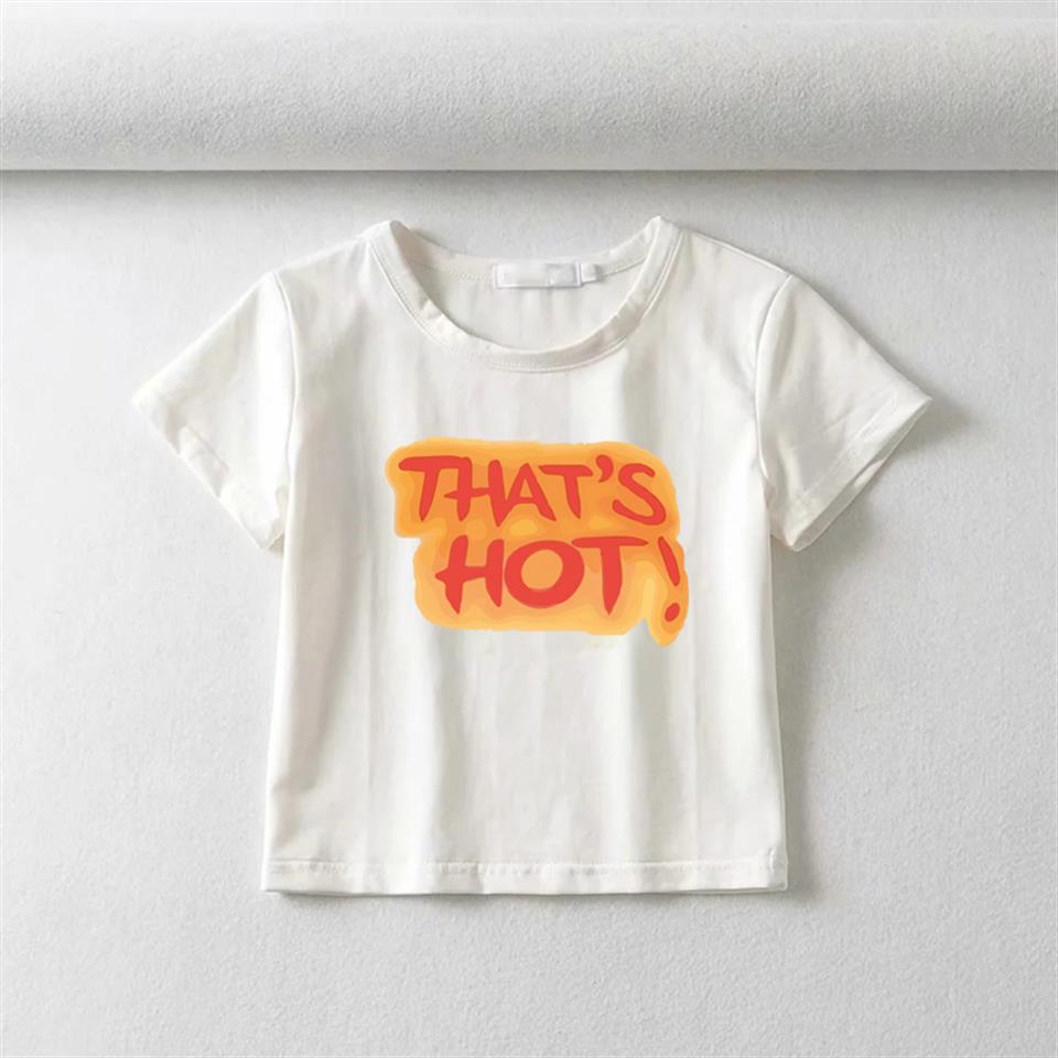 ESC BUTİK That's Hot! Orange Baskılı Beyaz Crop