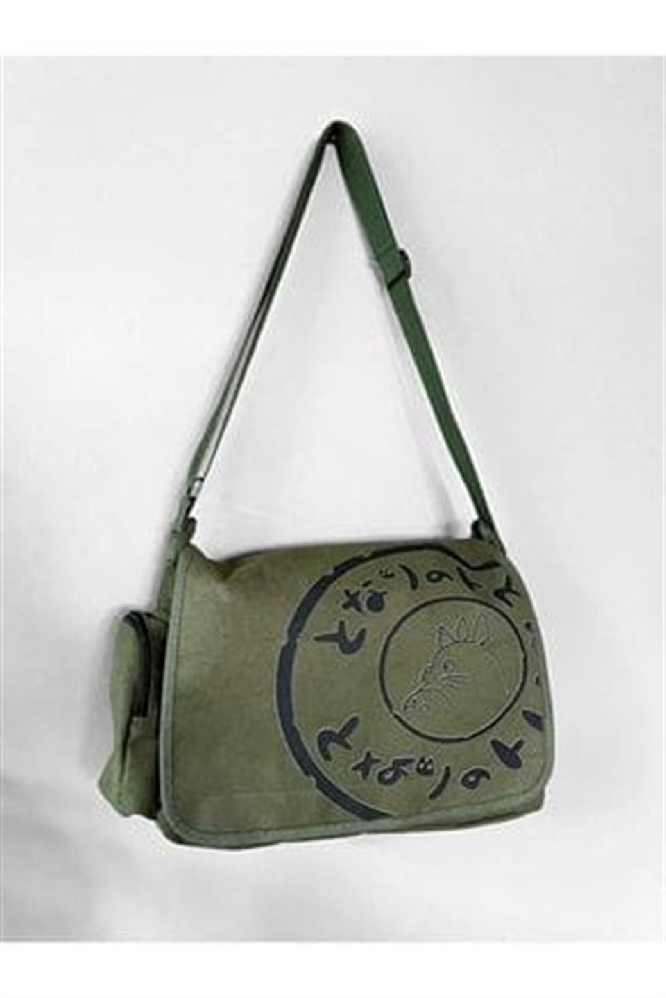 ESC BUTİK Totoro Baskılı Unisex Yeşil Postacı Çantası