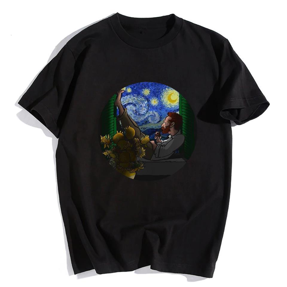 ESC BUTİK Van Gogh Siyah Unisex Oversize T-shirt