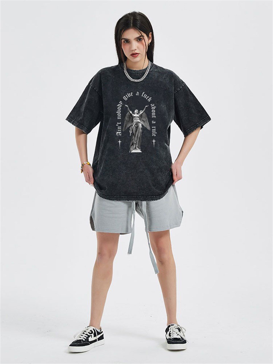 ESC BUTİK Yıkamalı Art Pattern Unisex Eskitme T-shirt