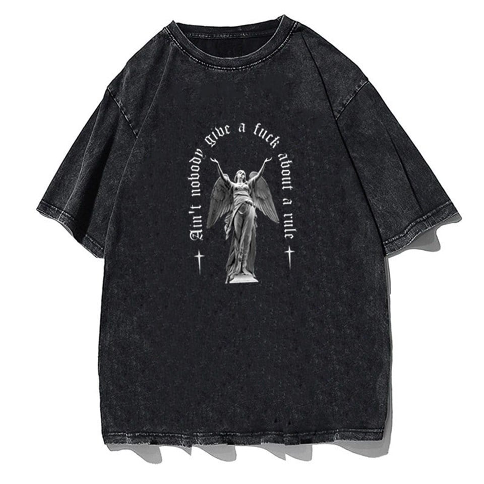 ESC BUTİK Yıkamalı Art Pattern Unisex Eskitme T-shirt