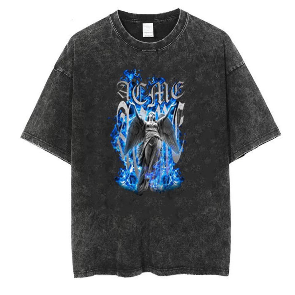 ESC BUTİK Yıkamalı Art Winged Unisex Eskitme T-shirt