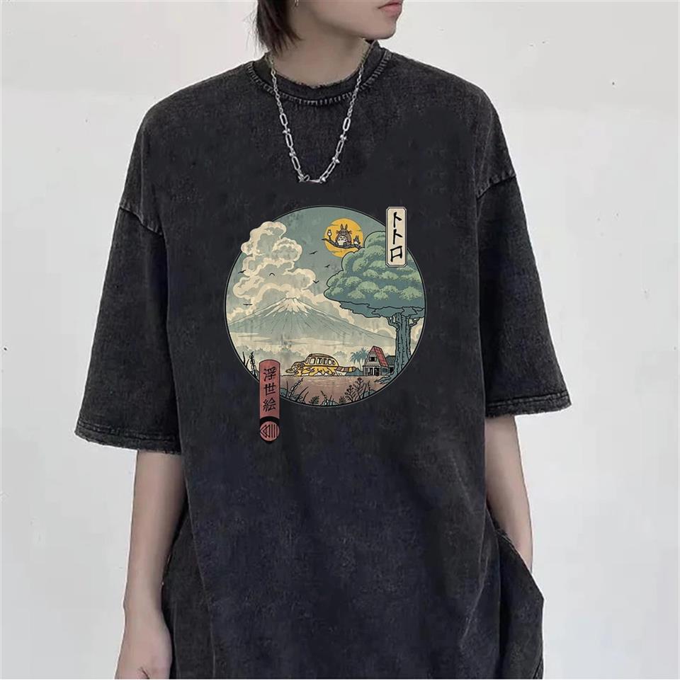 ESC BUTİK Yıkamalı Neighbor's Ukiyo-E Unisex Eskitme T-shirt