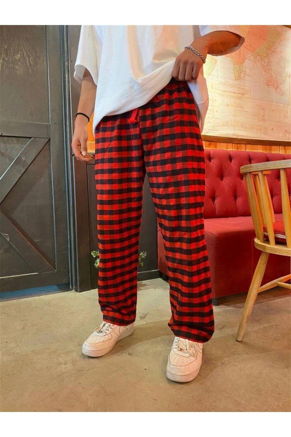 Relax Kırmızı Siyah Kareli Ekose Y2K Pijama