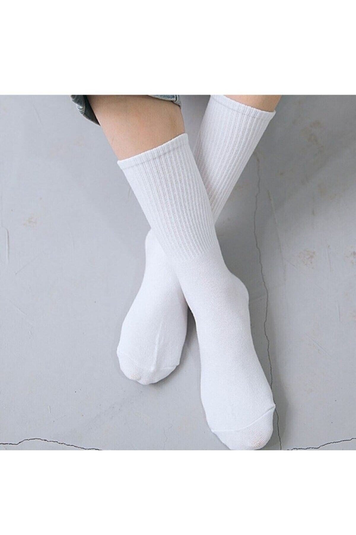 Unisex Düz Beyaz Tek Çiftli Spor Ve Antrenman Kolej Tenis Çorabı