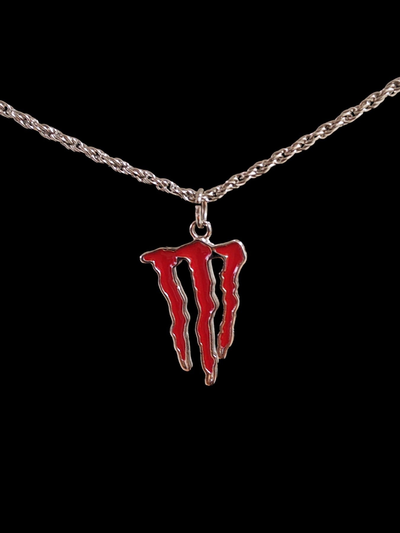 Antik Gümüş Kaplama Gotik Kırmızı Unisex Monster Sembol Zincirli Kolye
