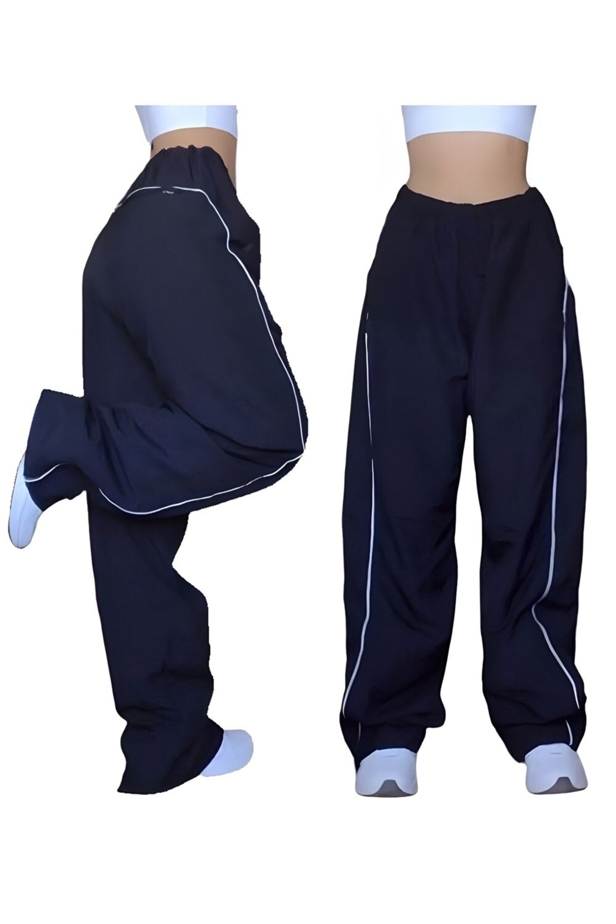 Unisex Baggy Trotters Paraşüt Kumaş Bol Kalıp Oversize Bel Lastikli Paça Ayarlanabilir Eşofman Altı