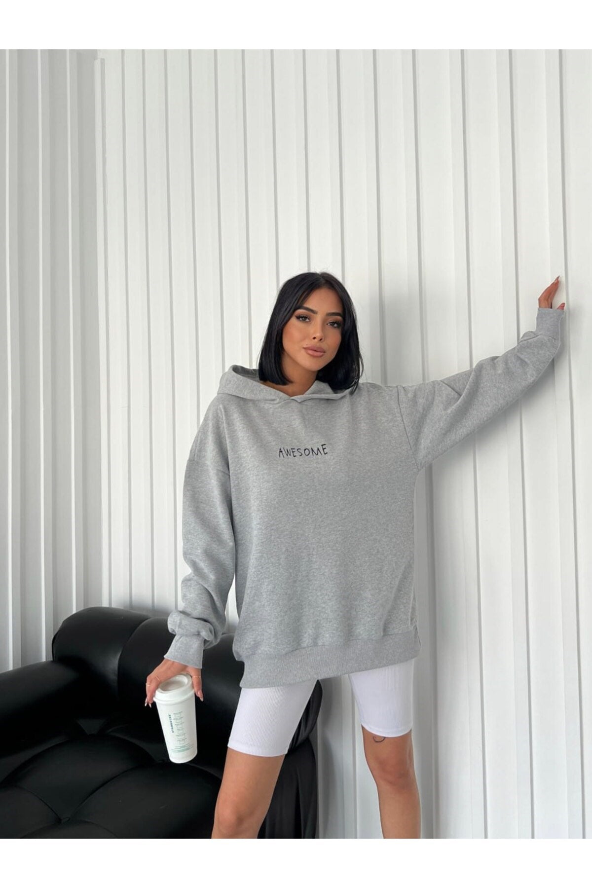 Awesome Baskılı Oversize Model Sweatshirt DLY