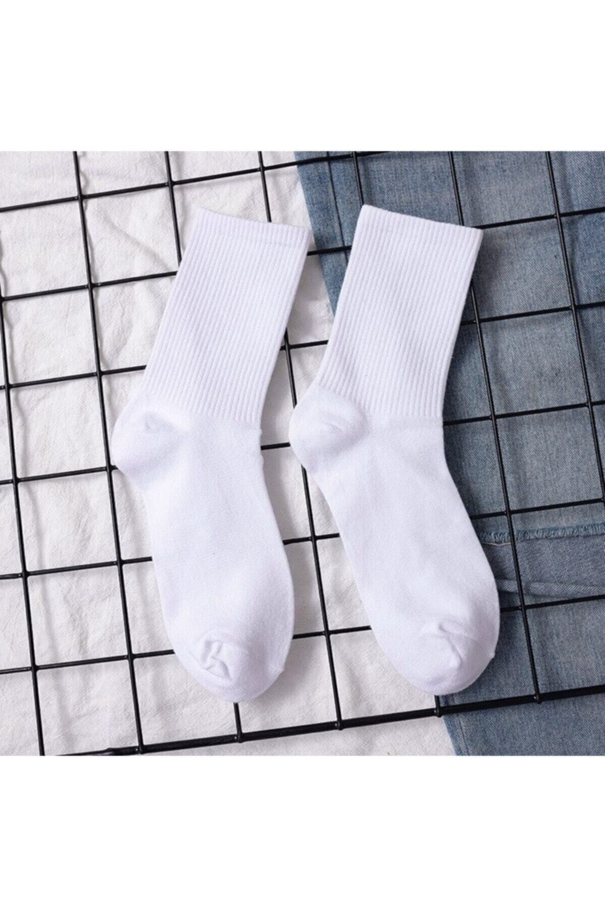 Unisex Düz Beyaz Tek Çiftli Spor Ve Antrenman Kolej Tenis Çorabı