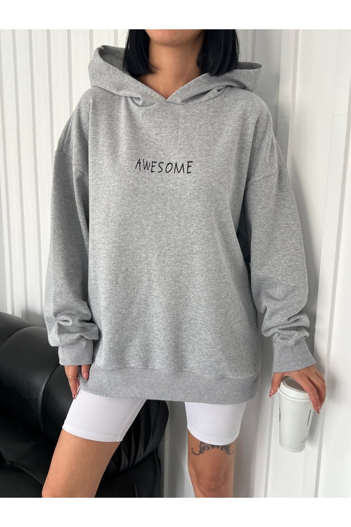 Awesome Baskılı Oversize Model Sweatshirt DLY