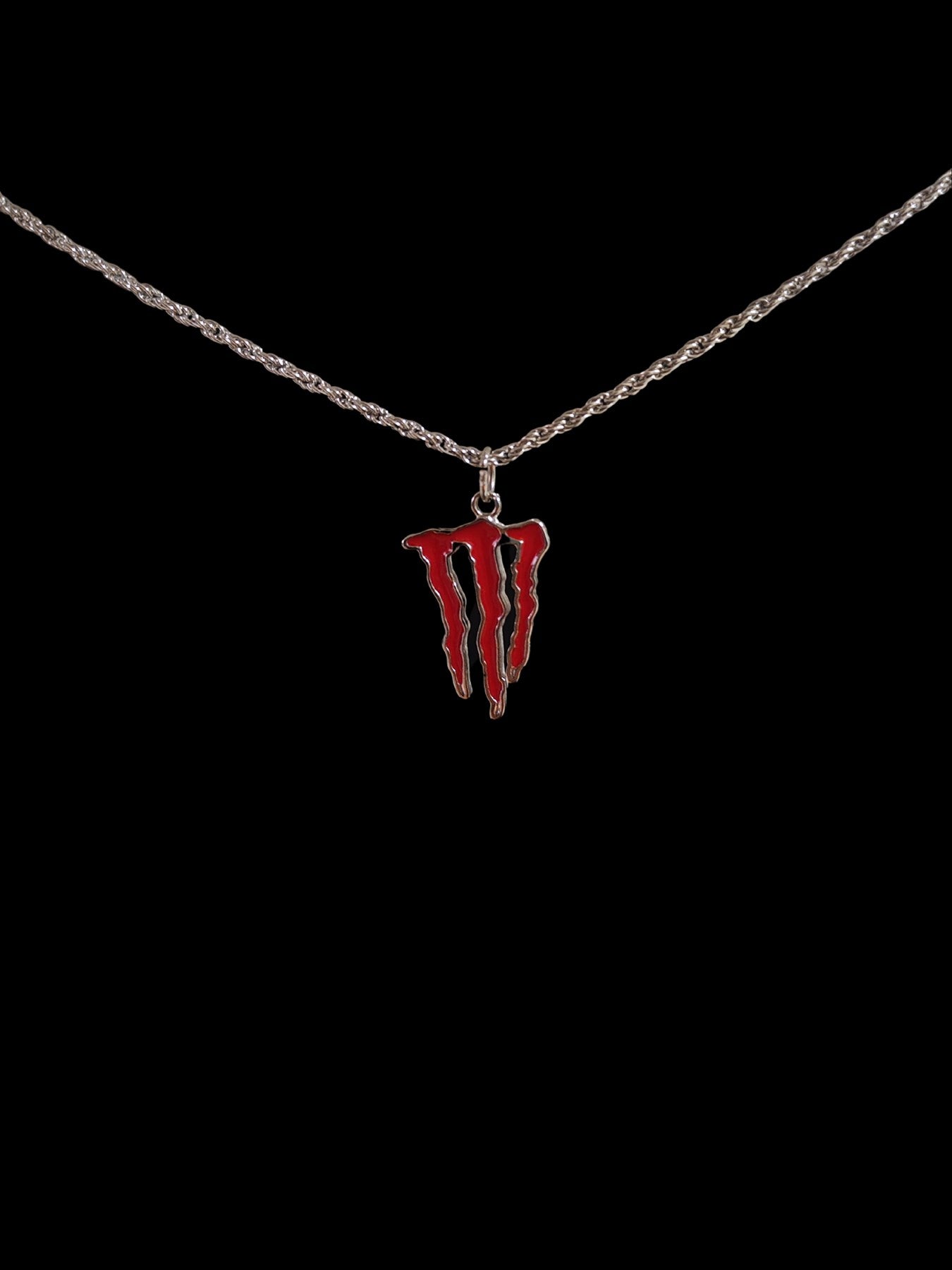 Antik Gümüş Kaplama Gotik Kırmızı Unisex Monster Sembol Zincirli Kolye