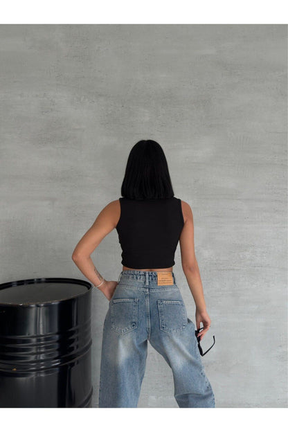 Y2K Vintage Kadın Sıfır Kol Crop TShirt (Tişört)