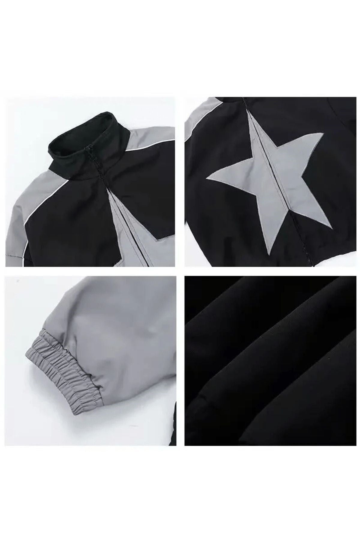 Baggy Paraşüt Harajuku Star Patchwork Detail Oversize Unisex Bomber Ceket
