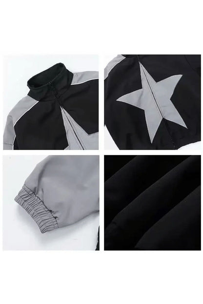 Baggy Paraşüt Harajuku Star Patchwork Detail Oversize Unisex Bomber Ceket