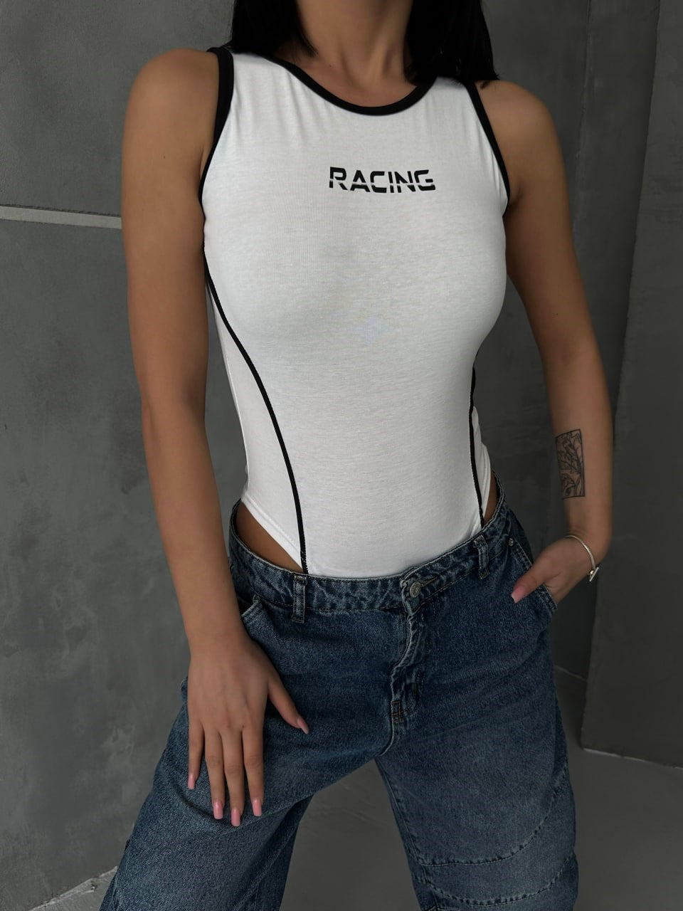 Y2k Tech Beyaz Racing Çıtçıtlı Zıbın Body