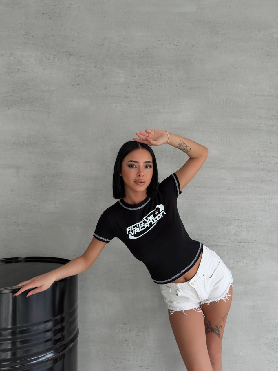 Old School Active Action Y2K Tech Vintage Siyah Crop T-Shirt