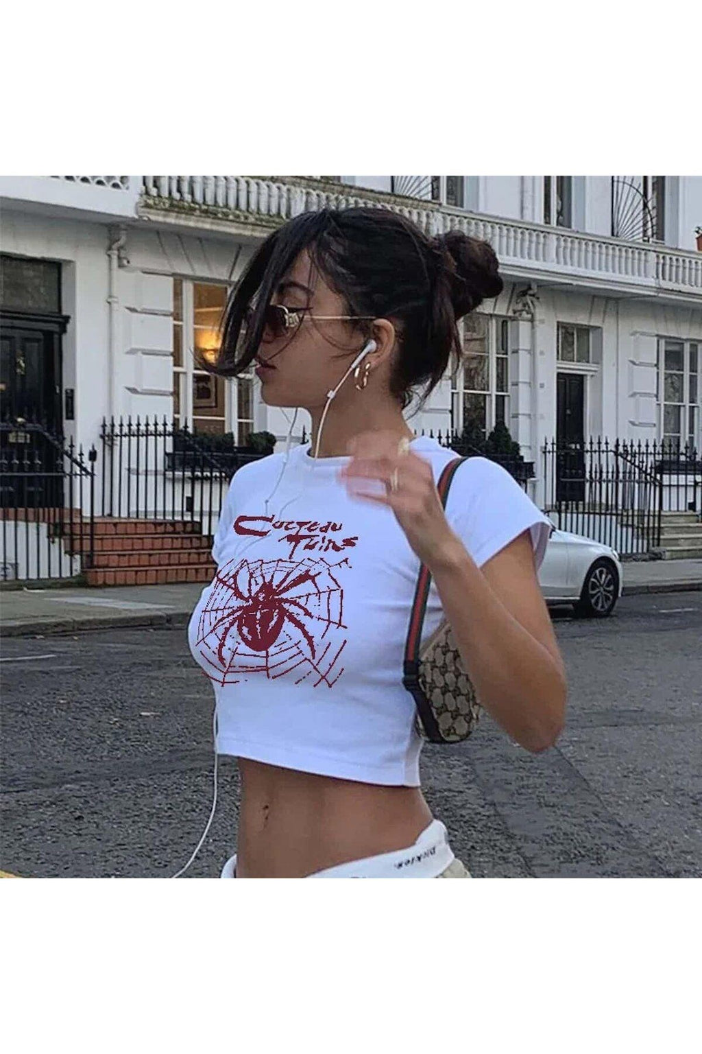 Y2k Tech Red Spider Baskılı T-Shirt Crop Bluz