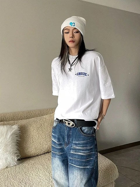 Outdoor Y2k Hoodie Harajuku Choize Beyaz Oversize Kısa Kollu Unisex T-Shirt