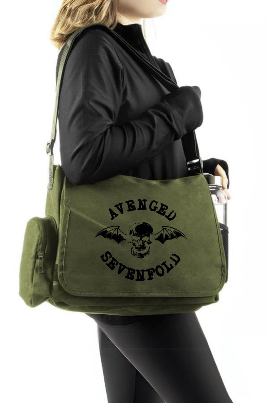 ESC BUTİK Avenged Sevenfold Baskılı Unisex Yeşil Postacı Çantası