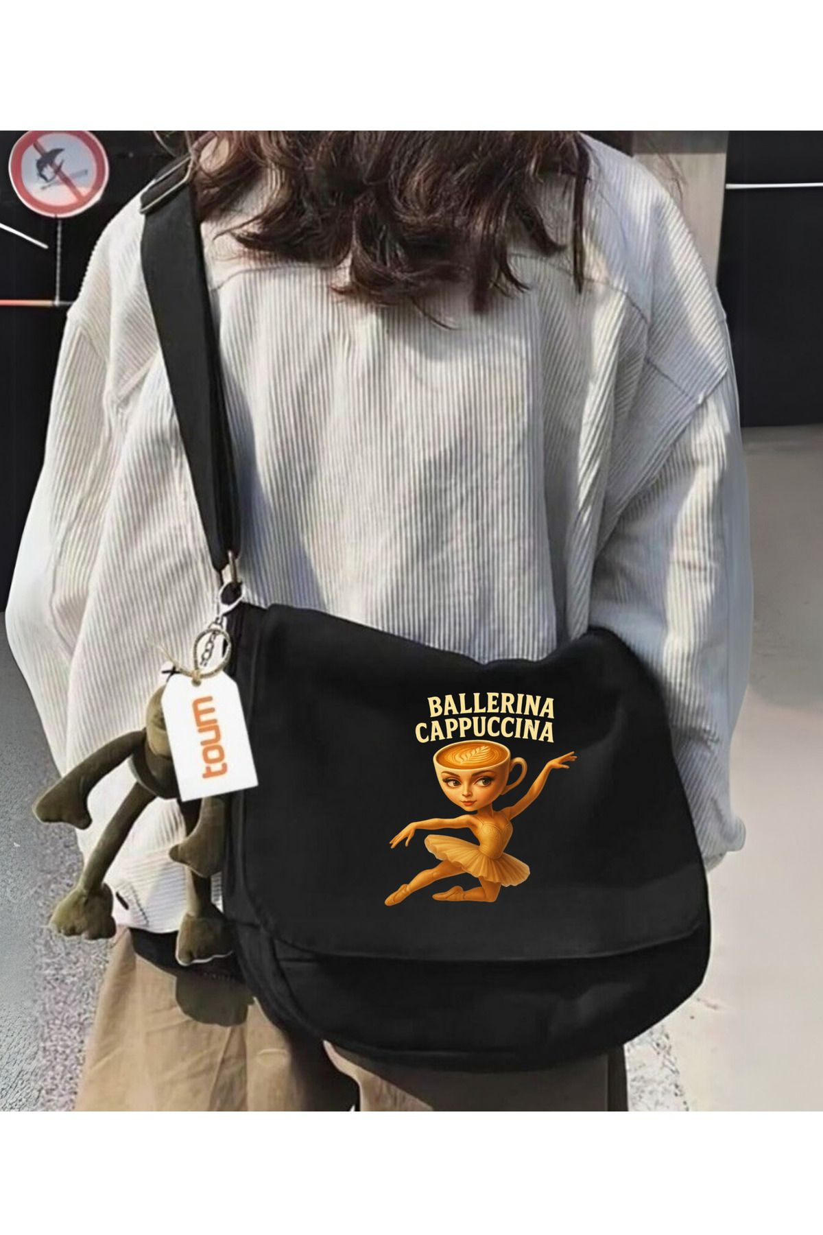 ESC BUTİK Ballerina Cappuccino Baskılı Unisex Postacı Çantası