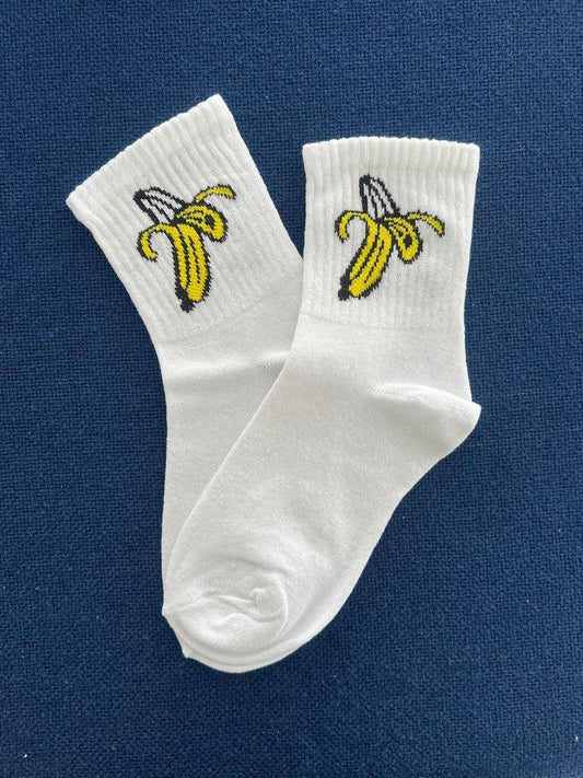 ESC BUTİK Banana Unisex Beyaz Kolej Çorap