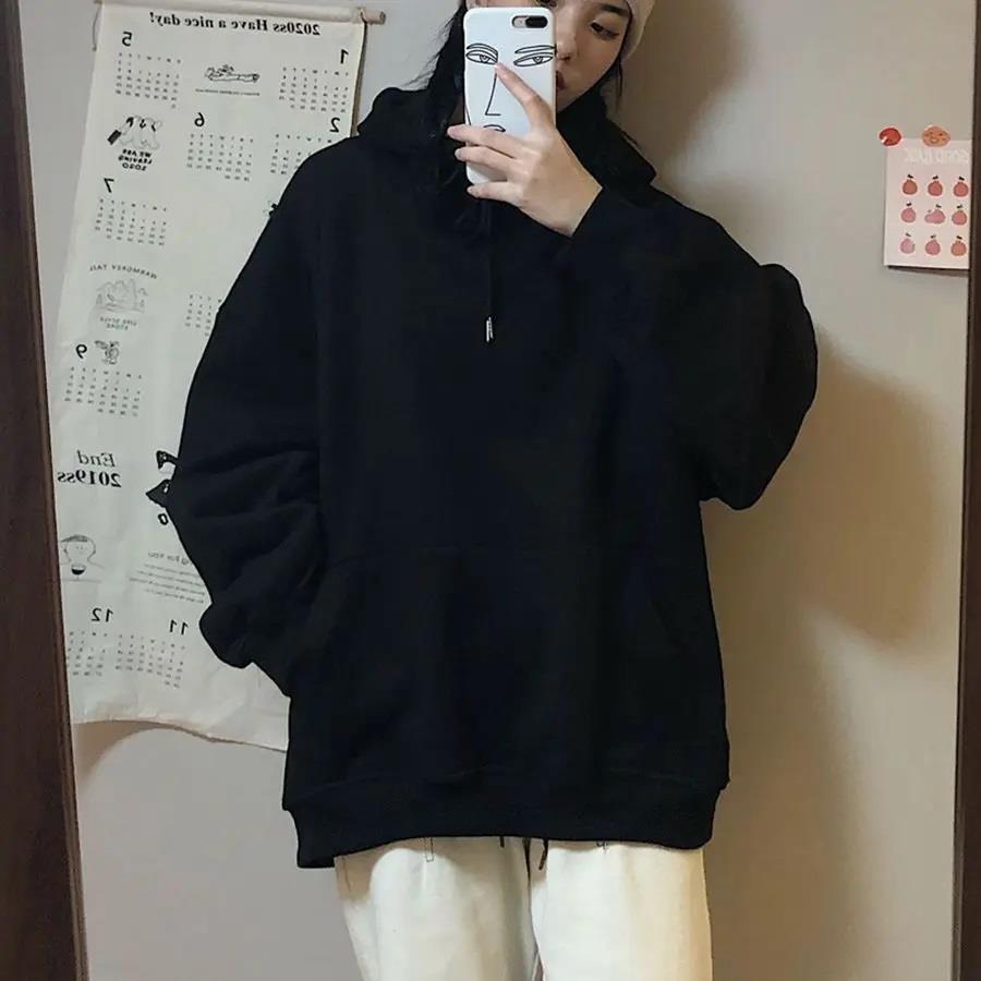 ESC BUTİK Basic Düz Oversize Unisex Siyah Kapşonlu Hoodie Sweatshirt