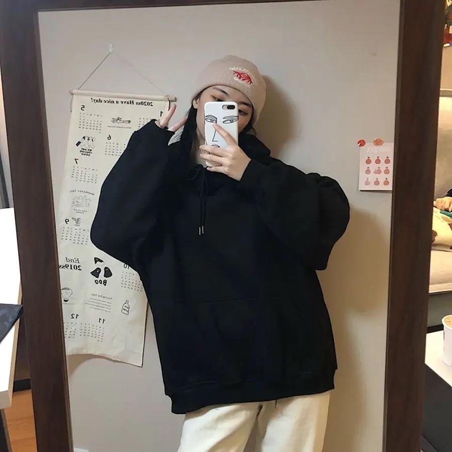 ESC BUTİK Basic Düz Oversize Unisex Siyah Kapşonlu Hoodie Sweatshirt