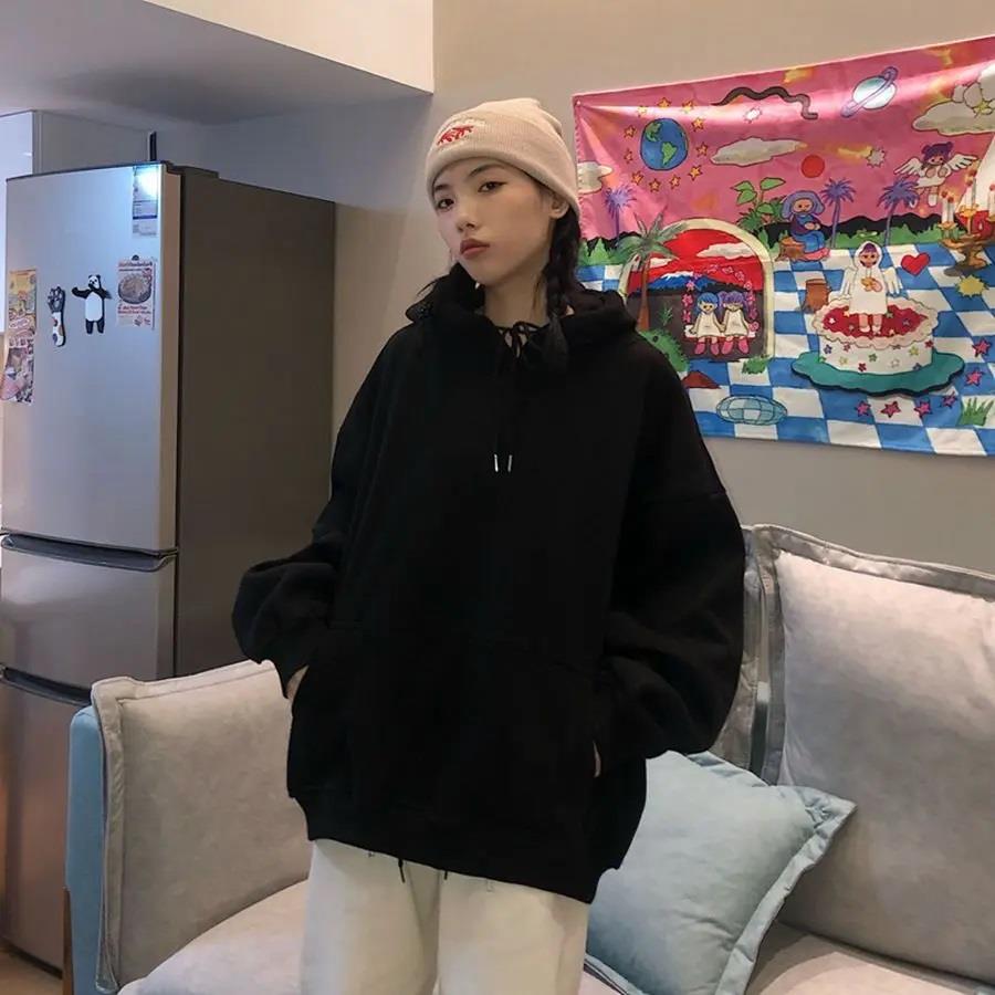 ESC BUTİK Basic Düz Oversize Unisex Siyah Kapşonlu Hoodie Sweatshirt
