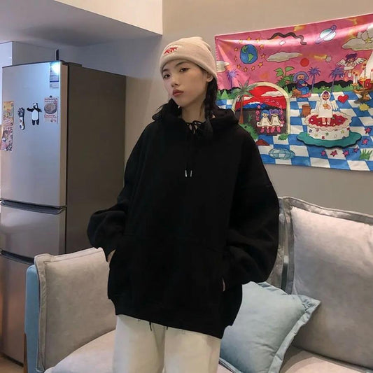 ESC BUTİK Basic Düz Oversize Unisex Siyah Kapşonlu Hoodie Sweatshirt