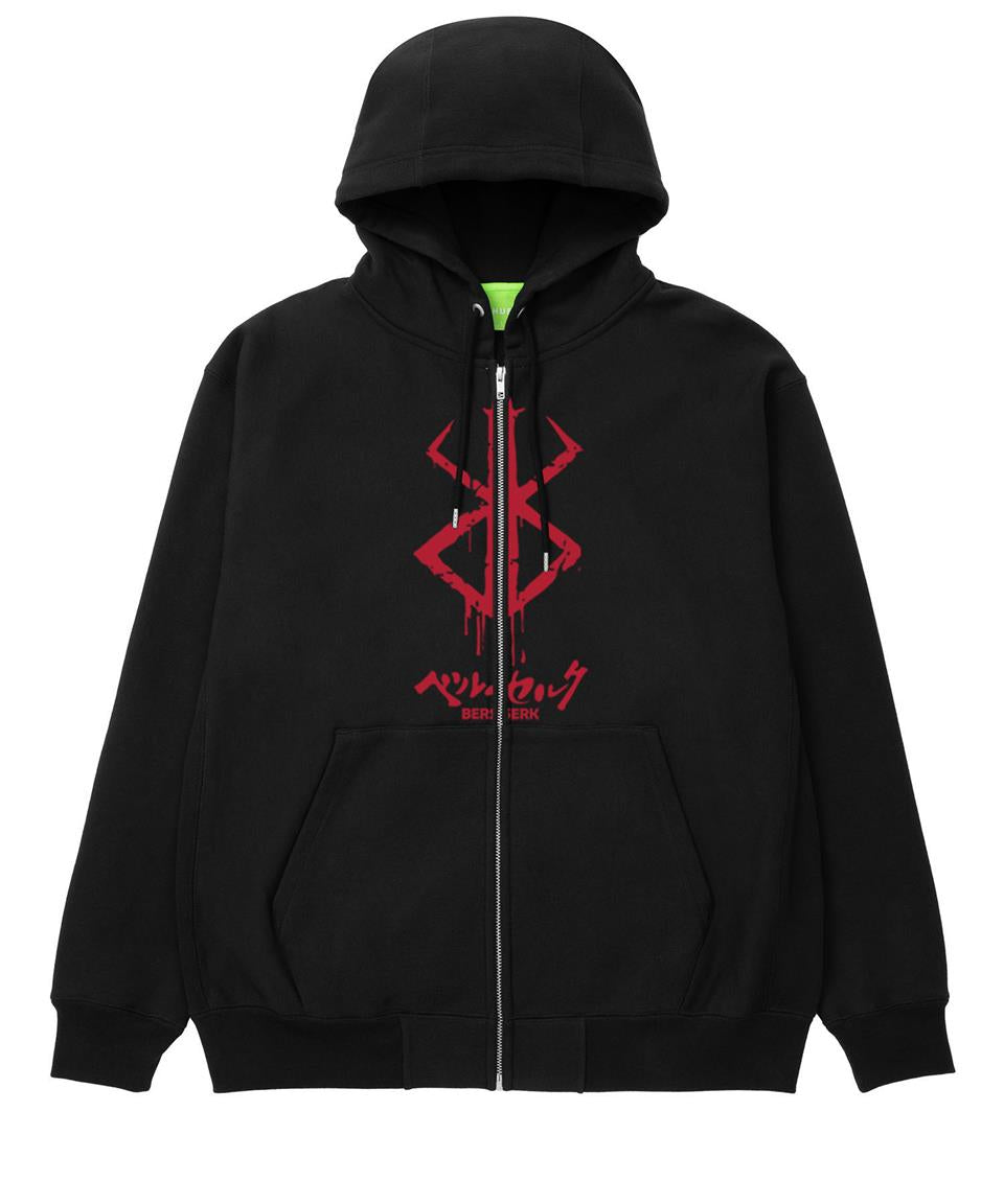 ESC BUTİK Berserk Logo Baskılı Oversize Fermuarlı Siyah Unisex Kapüşonlu Hırka