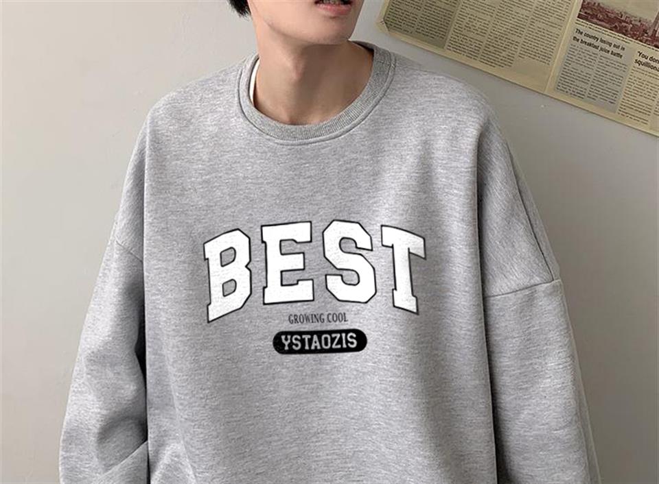 ESC BUTİK Best Baskılı Gri Unisex Oversize Bisiklet Yaka Sweatshirt