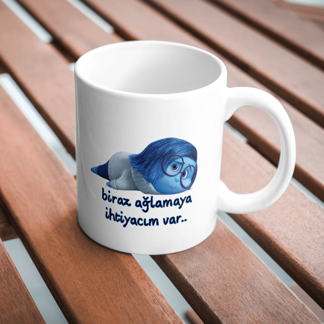 ESC BUTİK Ters Yüz Biraz Ağlamaya İhtiyacım Var Beyaz Kupa