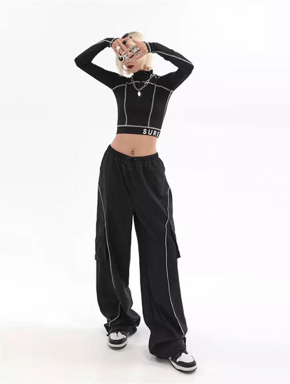 ESC BUTİK Cargo Pocket Lines Detail Wide Leg Tracksuit