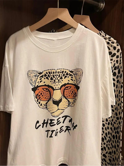 ESC BUTİK Çita Tiger Desenli Oversize Unisex T-shirt