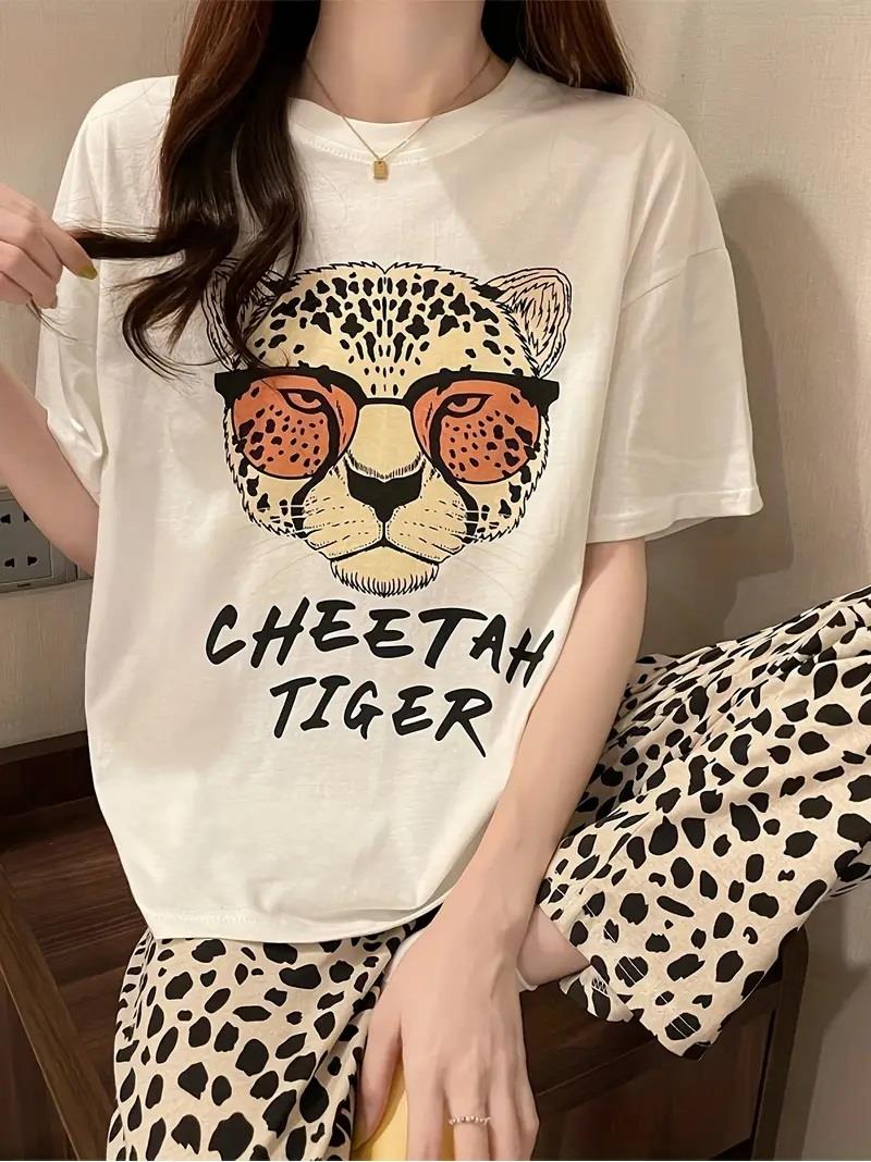 ESC BUTİK Çita Tiger Desenli Oversize Unisex T-shirt