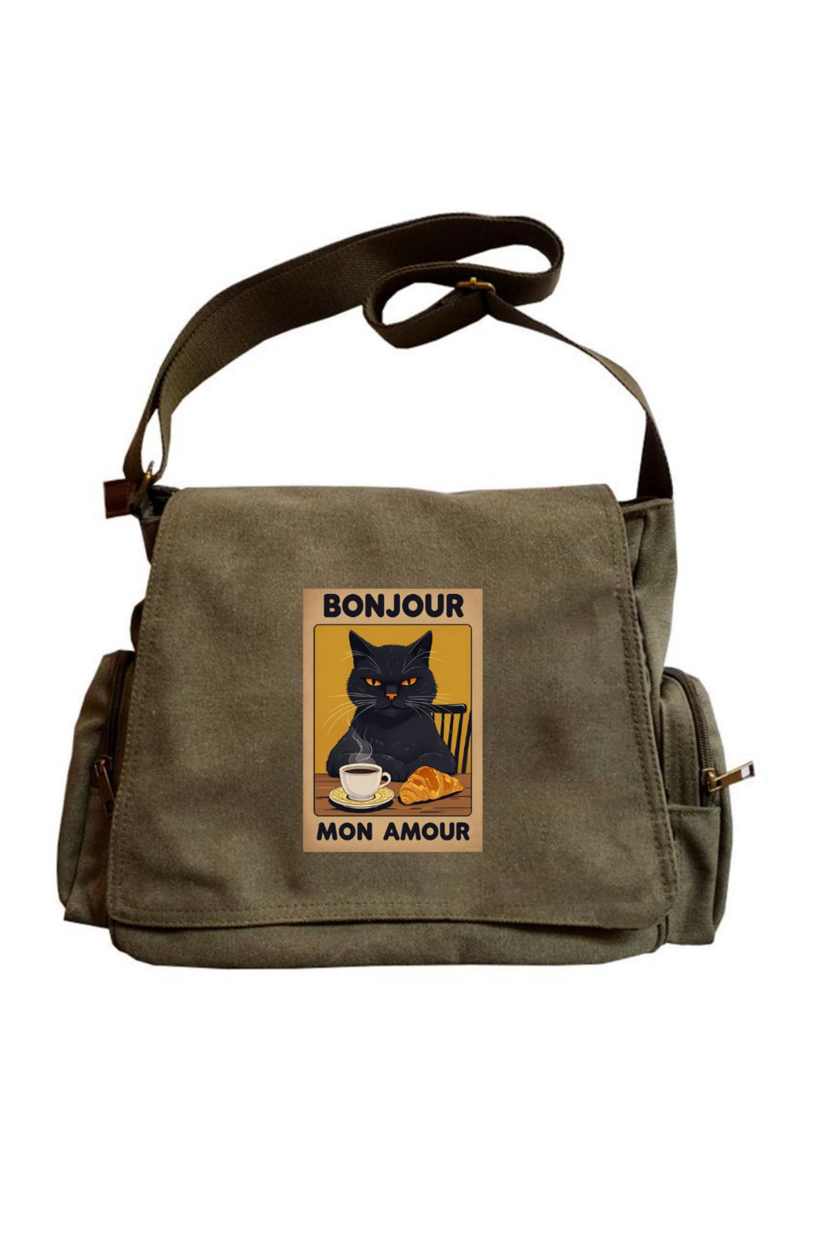 ESC BUTİK Cute Cat Seriouse Baskılı Unisex Postacı Çantası