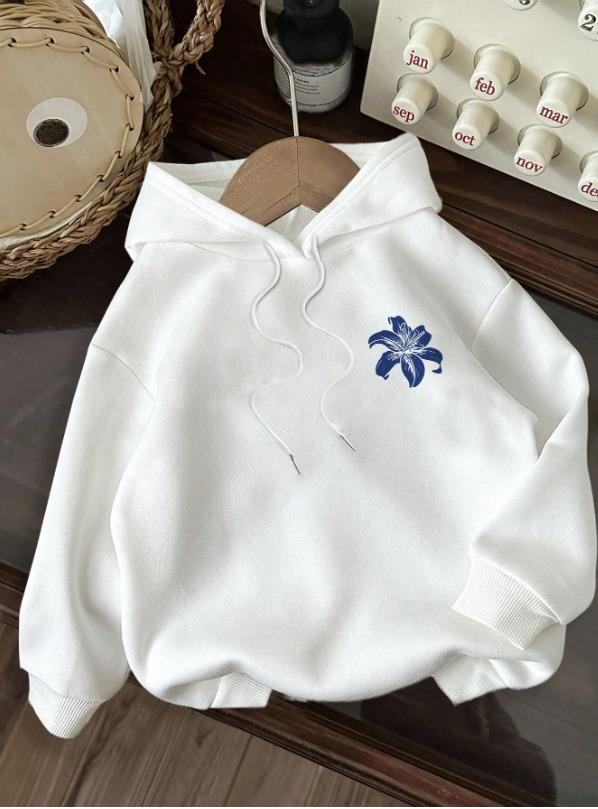 ESC BUTİK Delightful Baskılı Beyaz Kapşonlu Sweatshirt  Hoodie